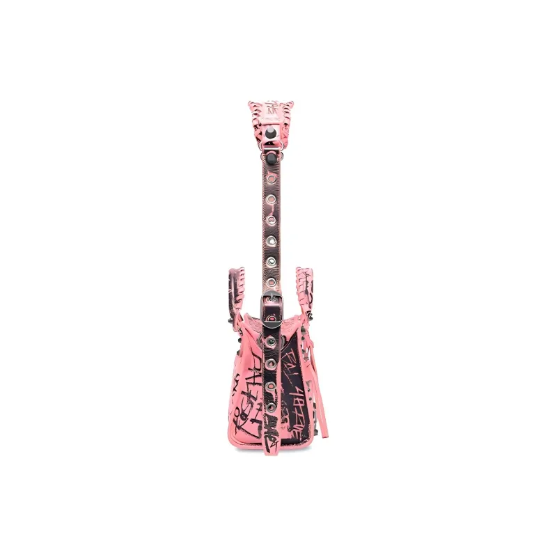 Balenciaga Neo Cagole Graffiti Print Fine Grained Sheepskin Shoulder Bag, Crossbody Bag, Handbag Mini Women's Pink-2