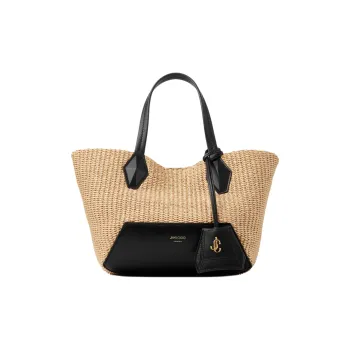 Jimmy Choo Diamond Raffia Tote Bag, Shopping Bag, Shoulder Bag, Crossbody Bag, Handbag Trumpets Women's Khaki & Black