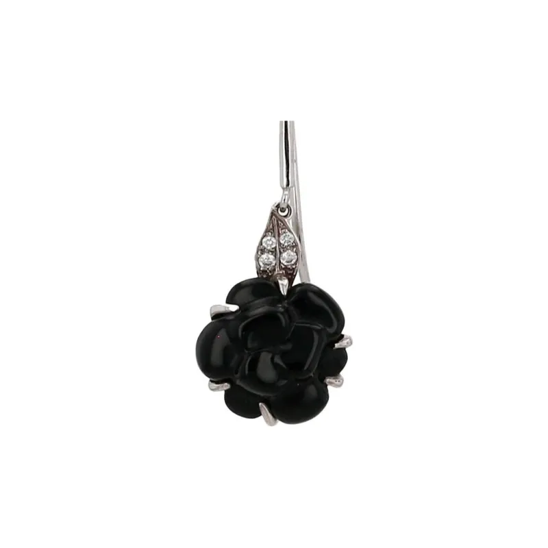 CHANEL Diamond Earrings Women's Black-2