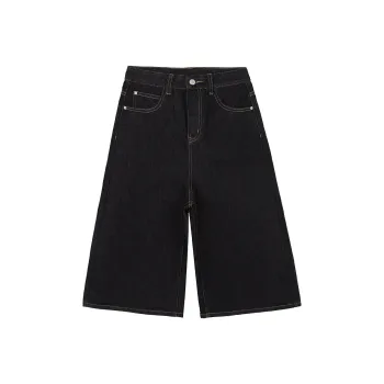 PVJ Denim Shorts Women's JYJ501 Dark Blue Lyocell Wide Leg Capri Pants