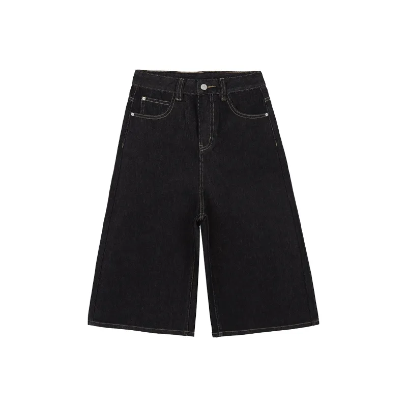 PVJ Denim Shorts Women's JYJ501 Dark Blue Lyocell Wide Leg Capri Pants-0