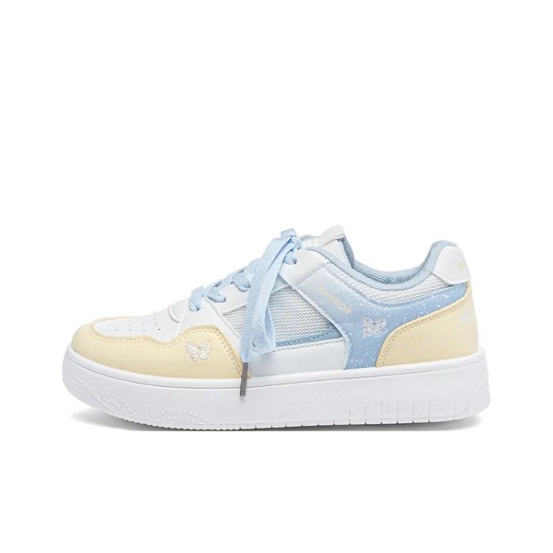 Warrior Anti Slip Wear Resistant Low Top Skateboard Shoes Women's White Blue Yellow-0
