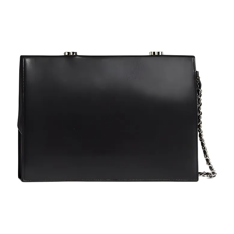 CHANEL Sheepskin Clutch Women's Black, White-1