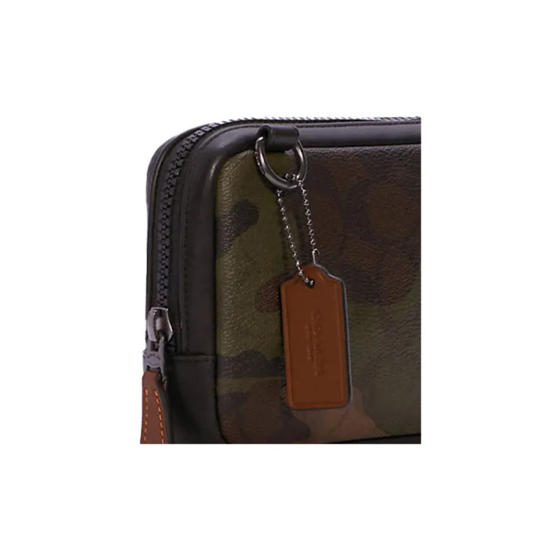 COACH Carrier Canvas With Calfskin One Shoulder Cell Phone Mahjong Crossbody Bag Trumpets Unisex Dark Green-4
