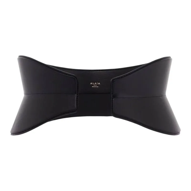 Alaia Calfskin Leather Belts Women's Black -0