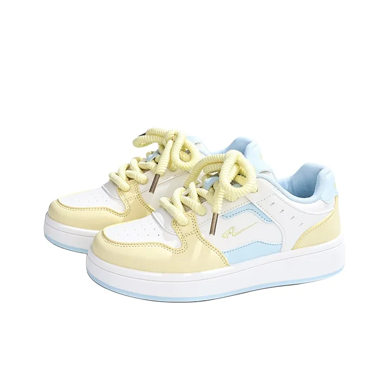 RENBEN Balanced Lightweight Low Top Skateboard Shoes Women's Yellow Blue-2