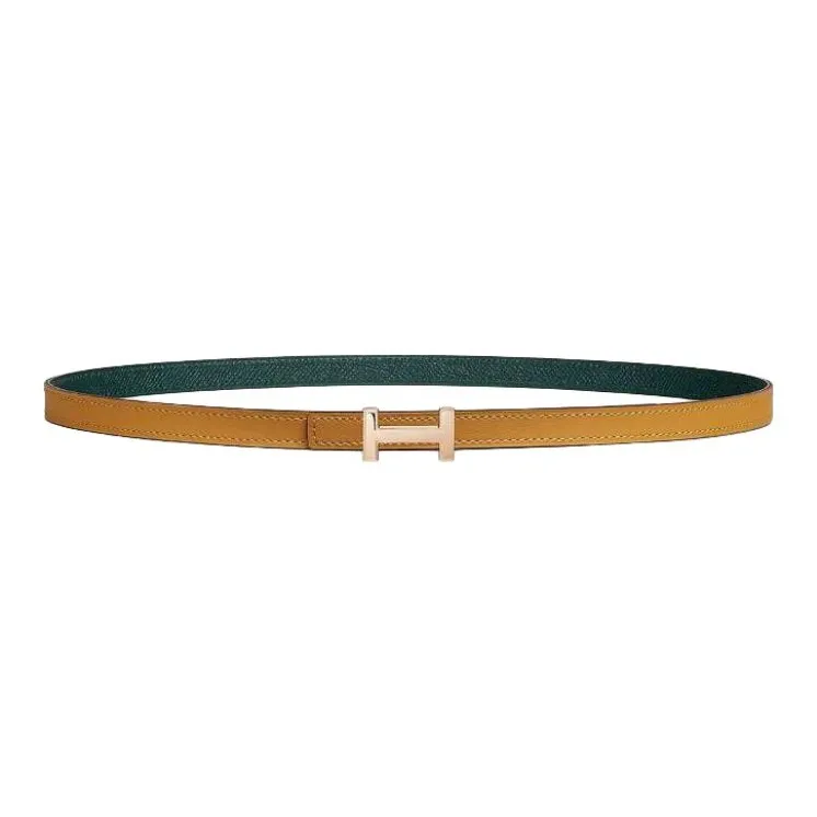 HERMES Calfskin, Rose Gold Tone Plated Leather Belts Women's Brown Width 1.3CM-0