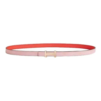 HERMES Calfskin, Gold Plated, Rose Gold Plated, Metal Leather Belts Women's Pink Width 1.3CM