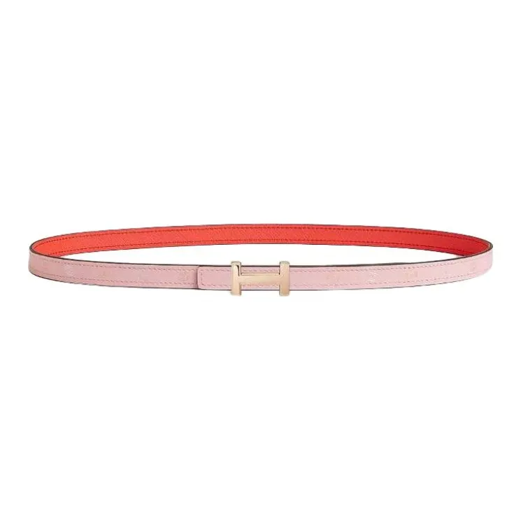 HERMES Calfskin, Gold Plated, Rose Gold Plated, Metal Leather Belts Women's Pink Width 1.3CM-0