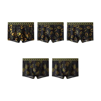 MADALLO Underpants Men's 5 Pack[Heart Black Yellow+Black Yellow 0+Black Yellow 0+Line Black Yellow+Line Black Yellow]
