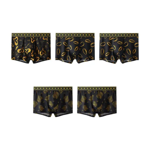 MADALLO Underpants zig Men's 5 Pack[Heart Black Yellow+Black Yellow 0+Black Yellow 0+Line Black Yellow+Line Black Yellow]