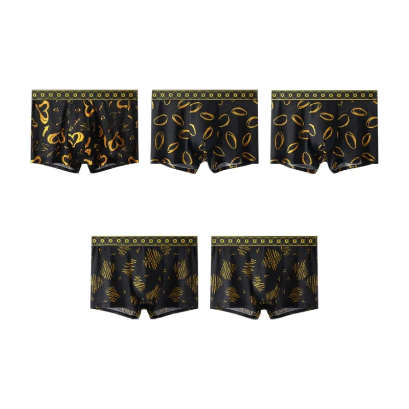 MADALLO Underpants Men's 5 Pack[Heart Black Yellow+Black Yellow 0+Black Yellow 0+Line Black Yellow+Line Black Yellow]-0