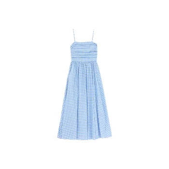 ZAZN Slip Dresses Women's Blue White Plaid