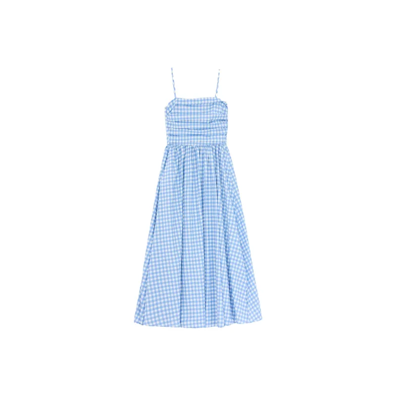 ZAZN Slip Dresses Women's Blue White Plaid-0