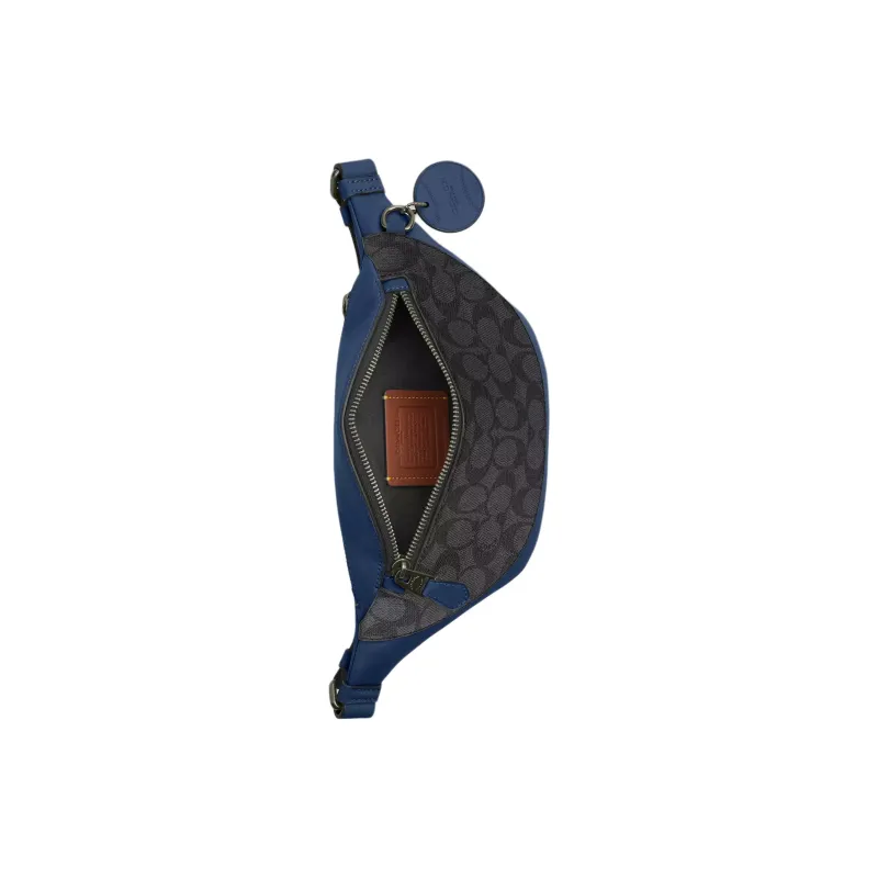 COACH Warren Coated Canvas Fanny Pack Mini Men's Charcoal Gray & Dark Blue-2