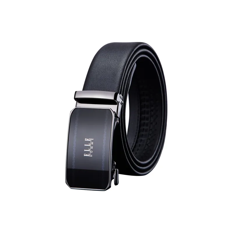 ELLE HOMME Top Grain Cow Leather Belts Men's Gunmetal Gold Width 3.5cm-0