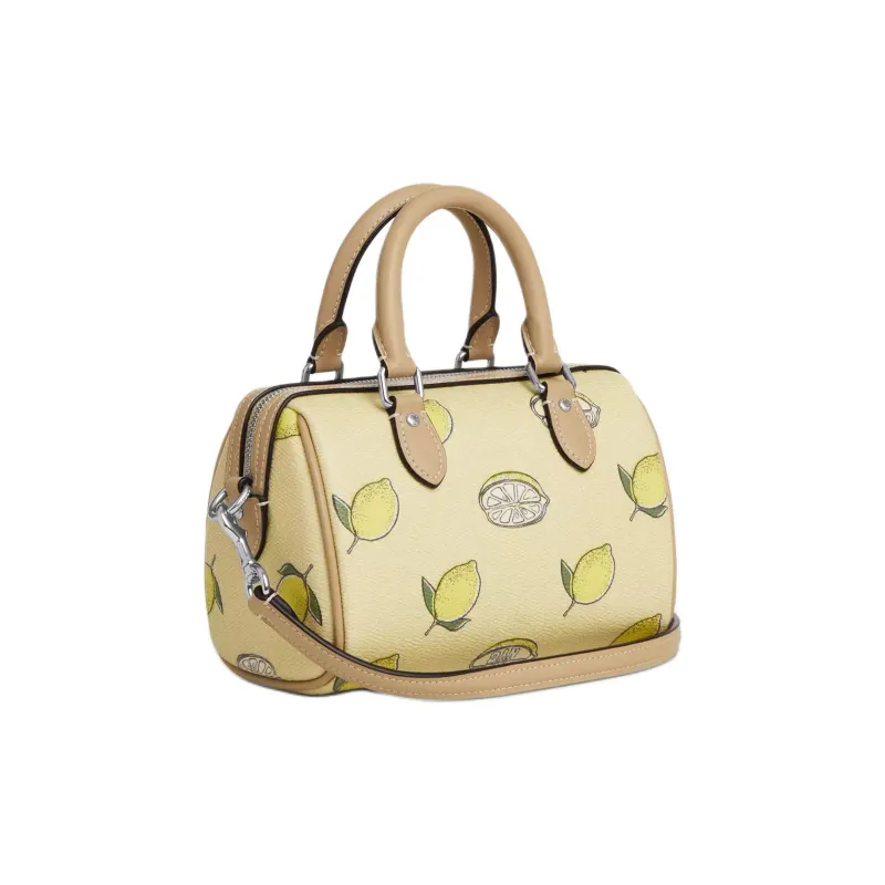 COACH Rowan Coated Canvas Shoulder Bag, Crossbody Bag, Handbag Mini Women's Yellow Green-1