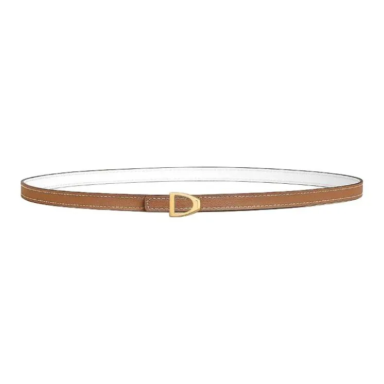 HERMES Metal, Calfskin, Gold Plated Leather Belts Women's White 1.3CM-1