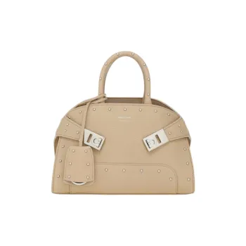 FERRAGAMO Hug Hammered Texture Calfskin Shoulder Bag, Crossbody Bag, Handbag Mini Women's Sandy