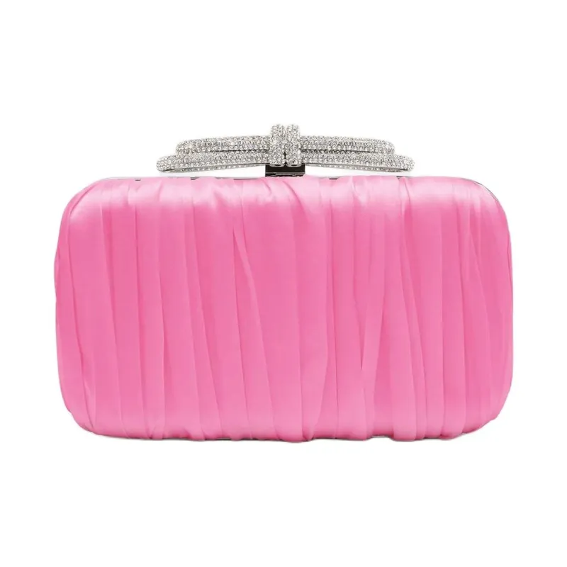 MACH & MACH Satin One Shoulder Clutch Women's Pink-2