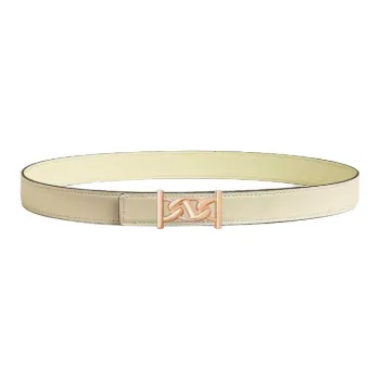 HERMES Calfskin Leather Belts Women's Light Yellow Width 2.4CM