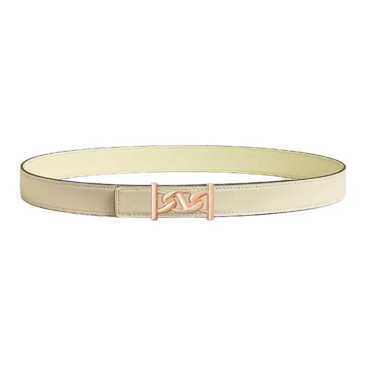HERMES Calfskin Leather Belts Women's Light Yellow Width 2.4CM-0