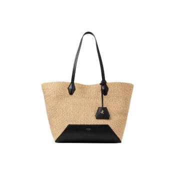 Jimmy Choo Diamond Calfskin Tote Bag, Shopping Bag, Shoulder Bag Medium Size Women's Khaki & Black
