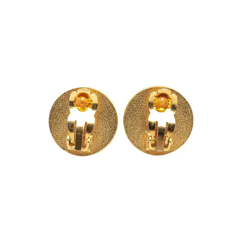 CHANEL 1996 Plated Acrylic Cc Button Clip On Earrings Costume Earrings-1