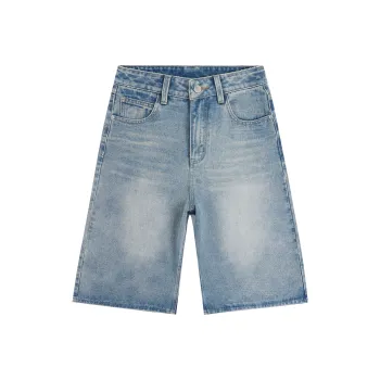 Wen Shan Denim Shorts Women's Cream Blue Capri Pants