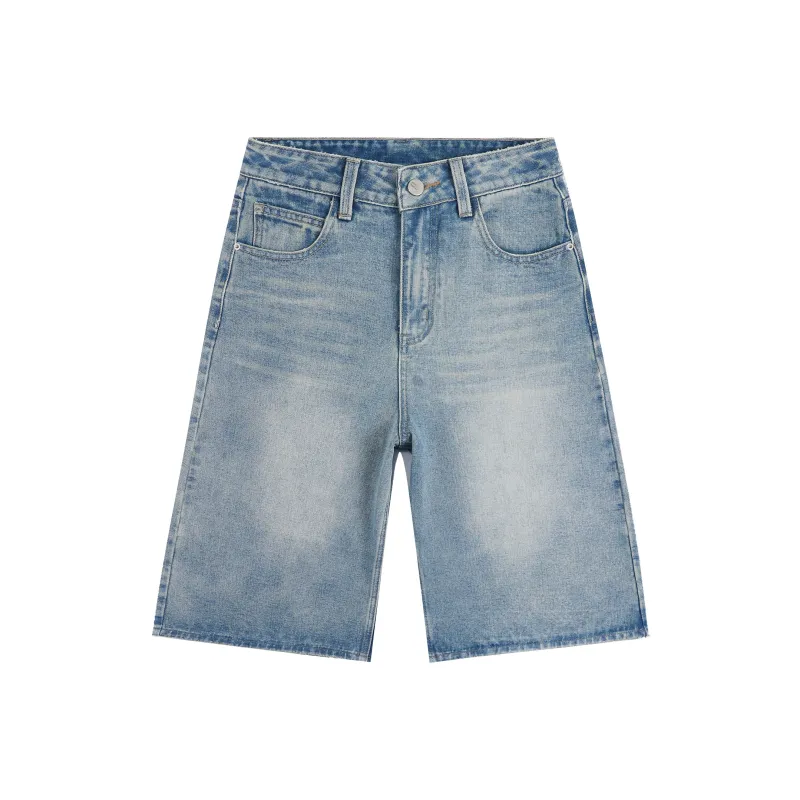 Wen Shan Denim Shorts Women's Cream Blue Capri Pants-0