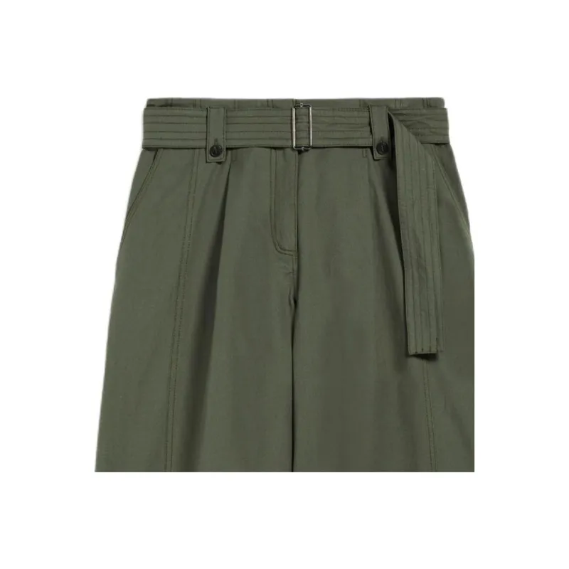 WEEKEND MaxMara Recco Collection Cotton Canvas Trousers Casual Pants Women's Khaki-4