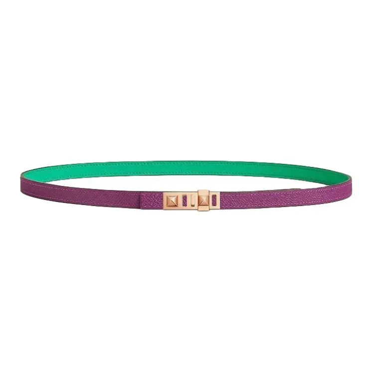 HERMES Calfskin Leather Belts Women's Green Purple Width 1.3CM-1