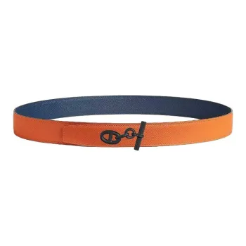 HERMES Calfskin, Stainless Steel Leather Belts Men's Orange 3.2CM