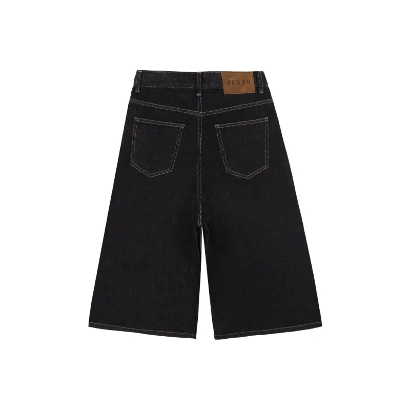 PVJ Denim Shorts Women's JYJ501 Dark Blue Lyocell Wide Leg Capri Pants-1