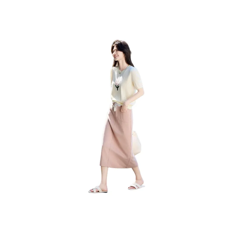 Still quiet Two Piece Skirt Sets Women's Ecru-1