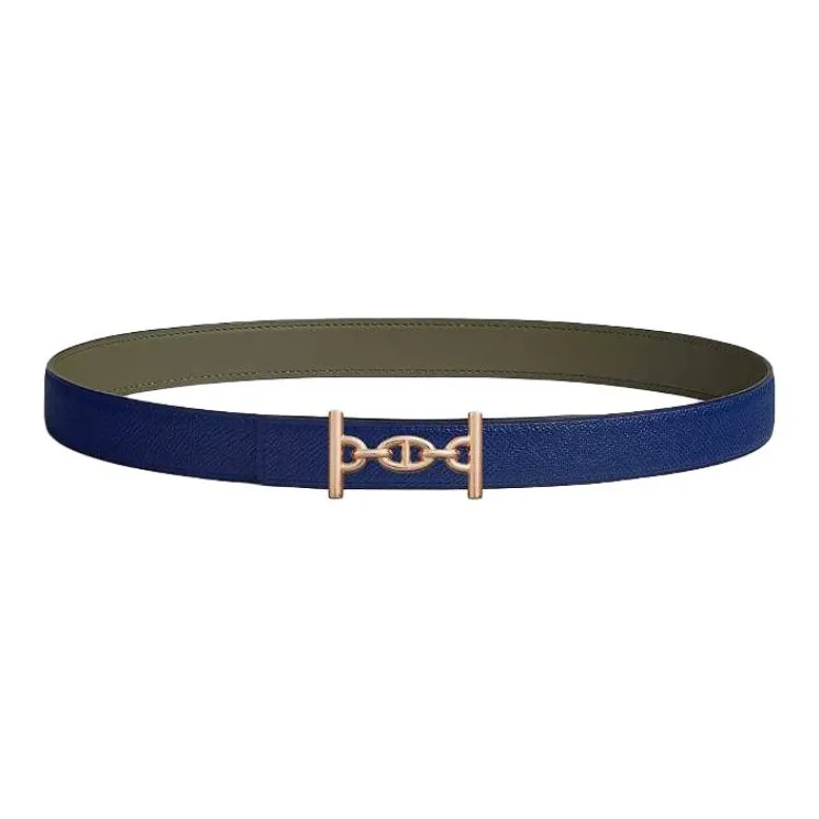 HERMES Calfskin, Rose Gold Plated, Metal Leather Belts Women's Green Width 2.4CM-1