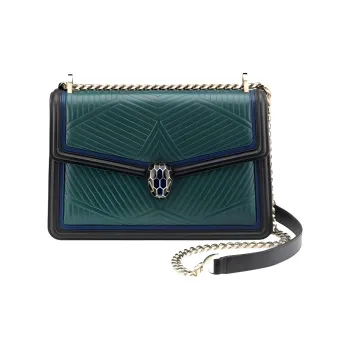 BVLGARI Serpenti Diamond Blast Leather Shoulder Bag Crossbody Bag Small Size Women's Green