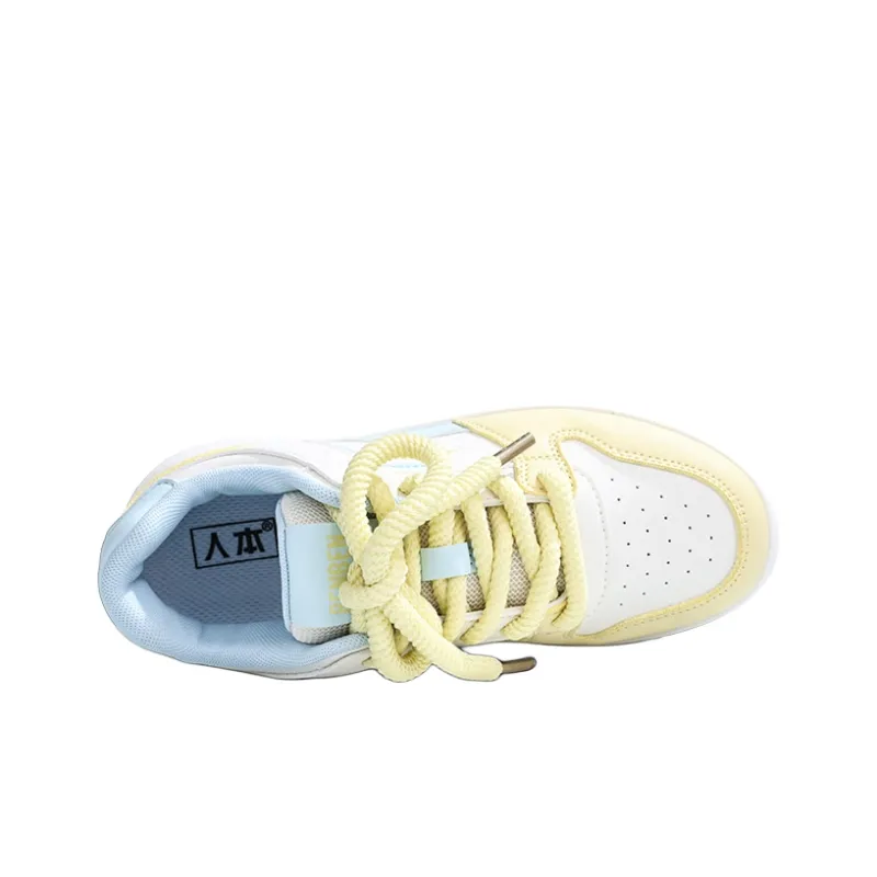 RENBEN Balanced Lightweight Low Top Skateboard Shoes Women's Yellow Blue-3