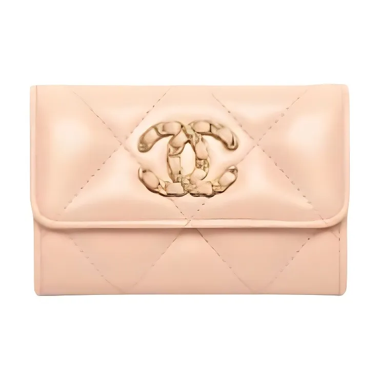 CHANEL Smooth Finish Lambskin Card Holder Women's Beige-0