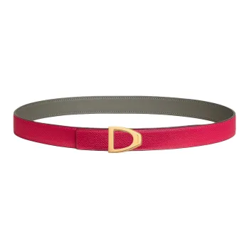 HERMES Calfskin Leather Belts Women's Rose Red/Gray Width 2.4CM