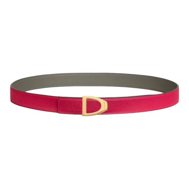 HERMES Calfskin Leather Belts Women's Rose Red/Gray Width 2.4CM-0