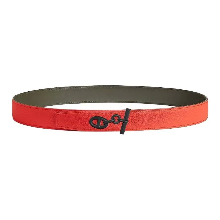 HERMES Leather Belts Men's Green 3.2CM-1
