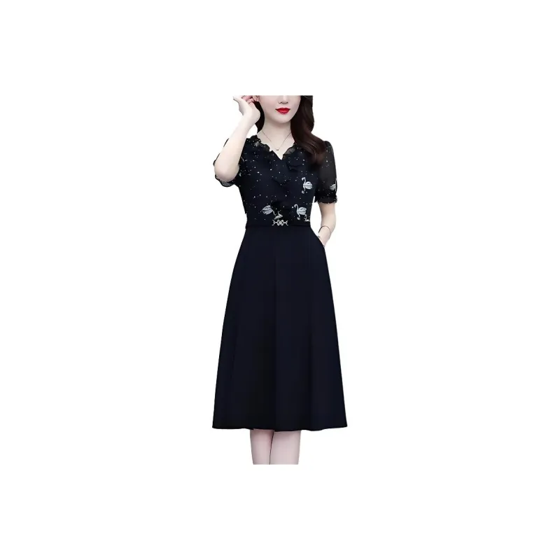 Flowers In Water Short Sleeved Dress Women's-0