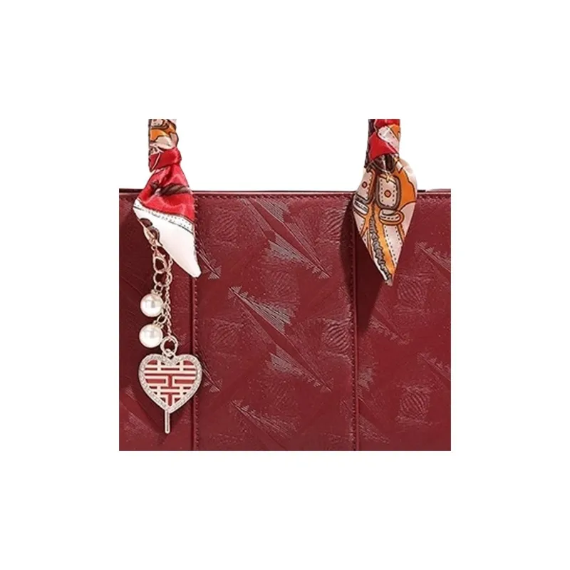 PESASRIE Microfiber Synthetic Leather Handbag Women's Burgundy-4
