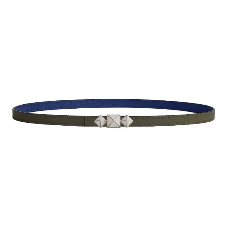 HERMES Calfskin Leather Belts Women's Green/Blue Width 1.3CM-1