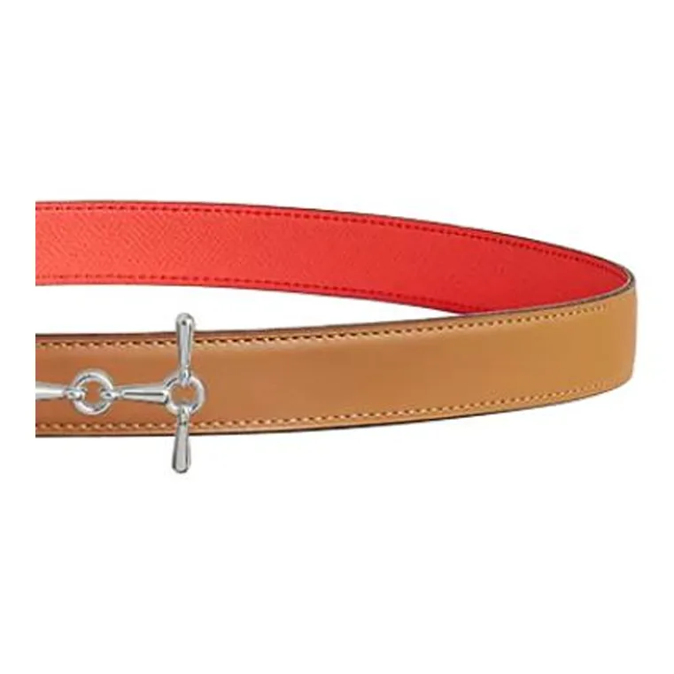 HERMES Calfskin Leather Belts Women's Brown Red Width 2.4CM-2
