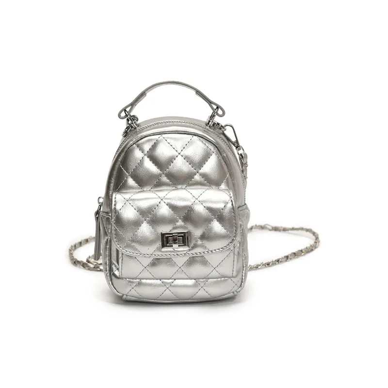 AIBAG PU Backpack Women's Pink/White/Silver/Red/Black-13