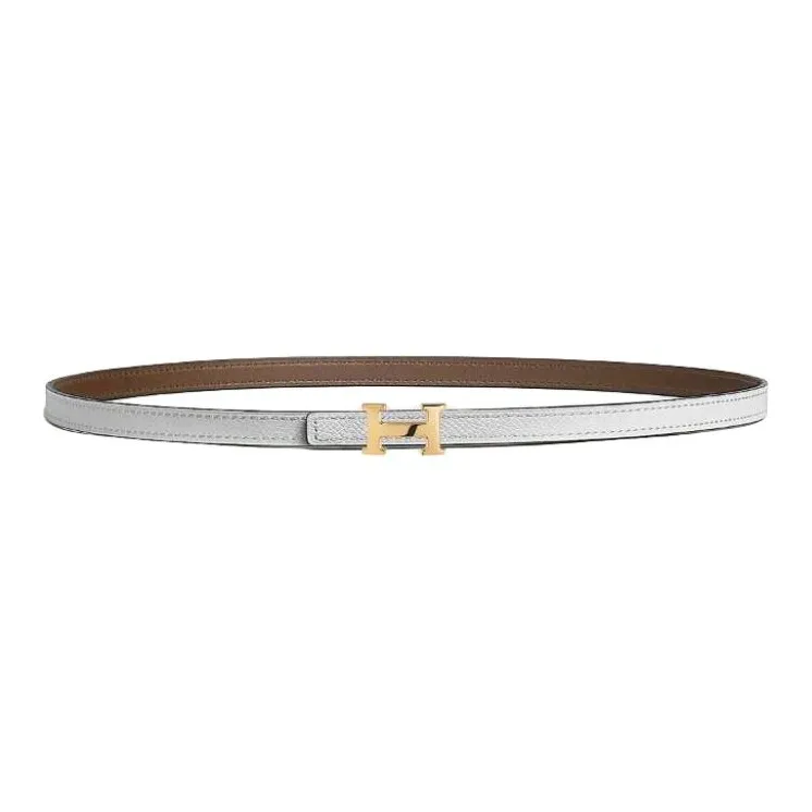 HERMES Calfskin Leather Belts Women's Taupe/White Width 1.3CM-1