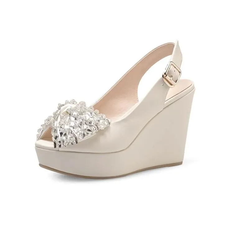 Dawei's House Wedge Heel High Heels Women's Ecru-0