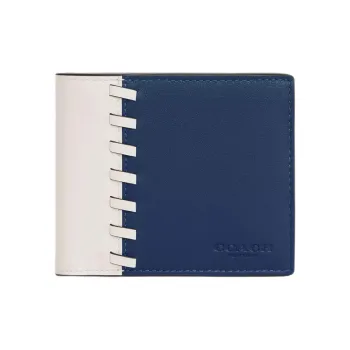 COACH Calfskin Wallet Mini Men's Dark Blue & Chalk